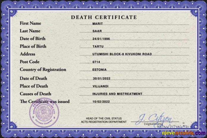 Estonia death certificate